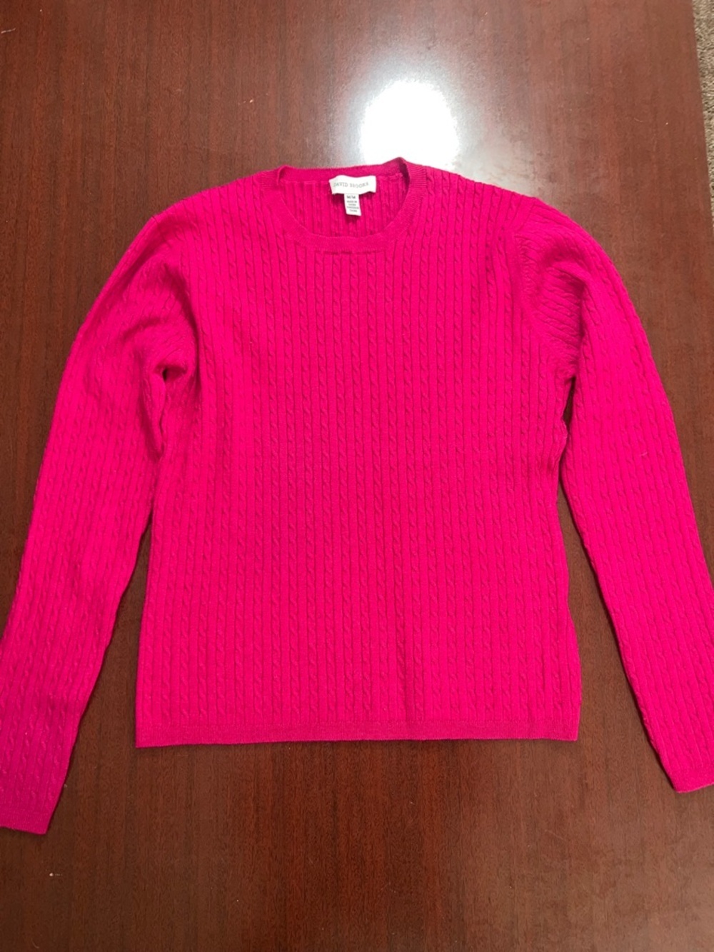david brooks Bright Pink Cable-Knit Crewneck Sweater